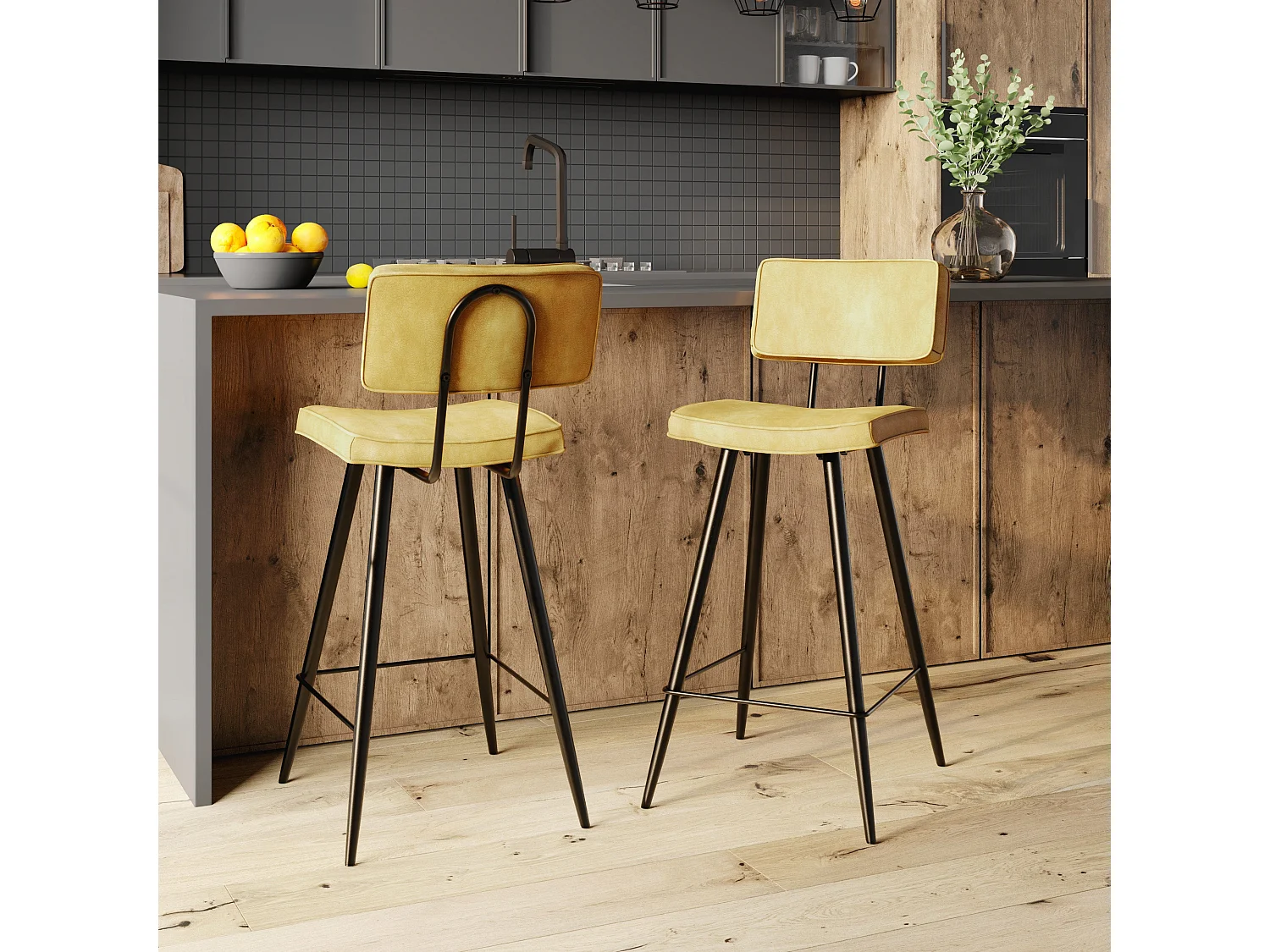Set de 2 taburetes para isla de cocina de sintético amarillo 66 cm - Texas