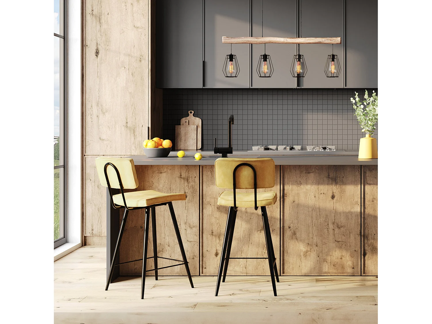 Set de 2 taburetes para isla de cocina de sintético amarillo 66 cm - Texas