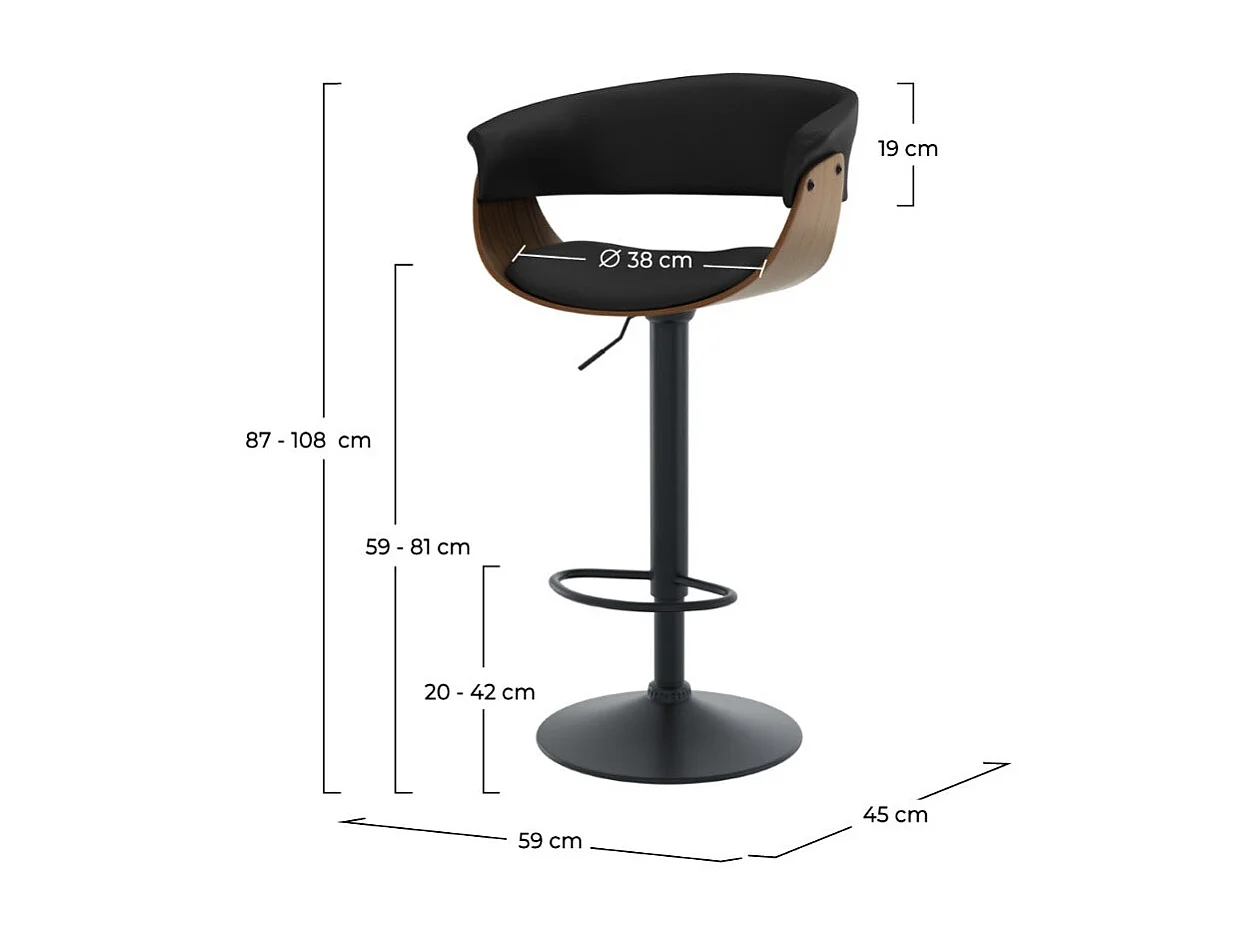 Sedia da bar regolabile 59/81 cm in pelle artificiale nera - Basile
