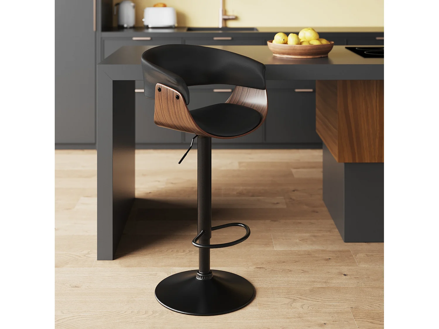 Sgabello da bar regolabile e girevole 59/81 cm in ecopelle nera - Basile