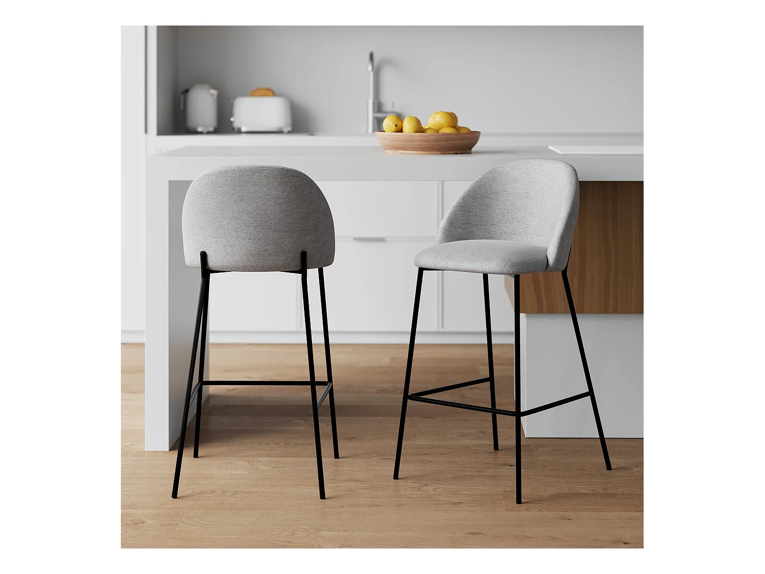 Set de 2 sillas para isla de cocina en tela jaspeada gris claro 66 cm - Karl