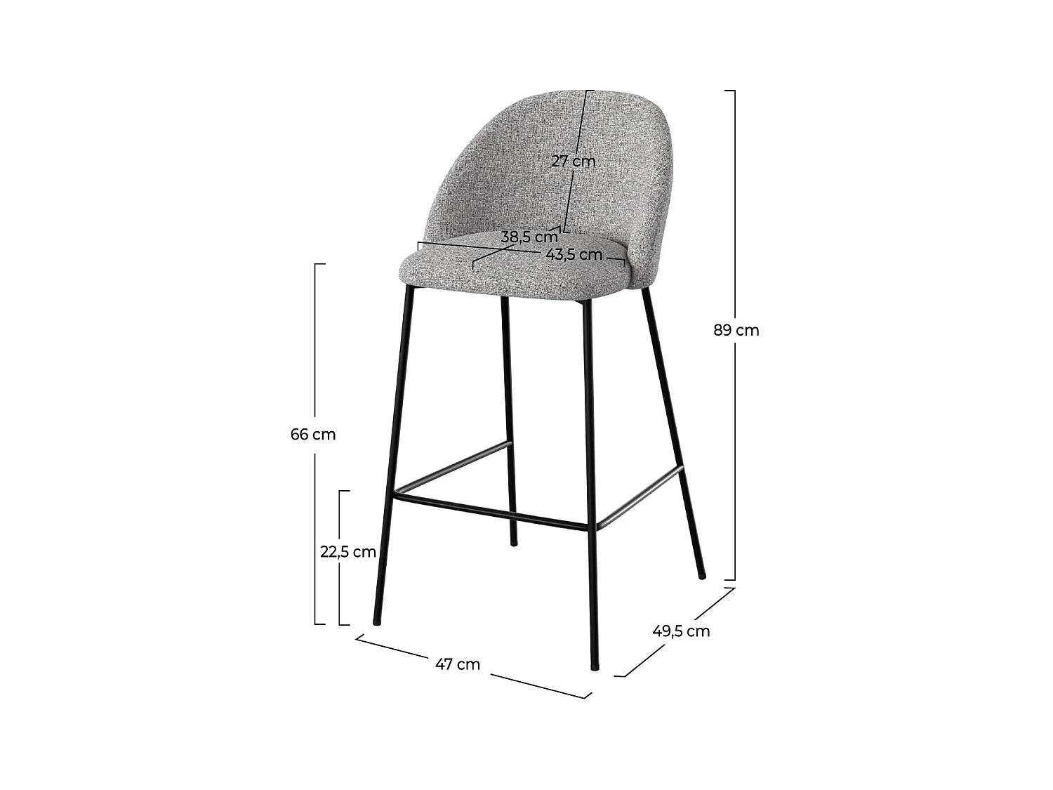 Set de 2 sillas para isla de cocina en tela jaspeada gris claro 66 cm - Karl