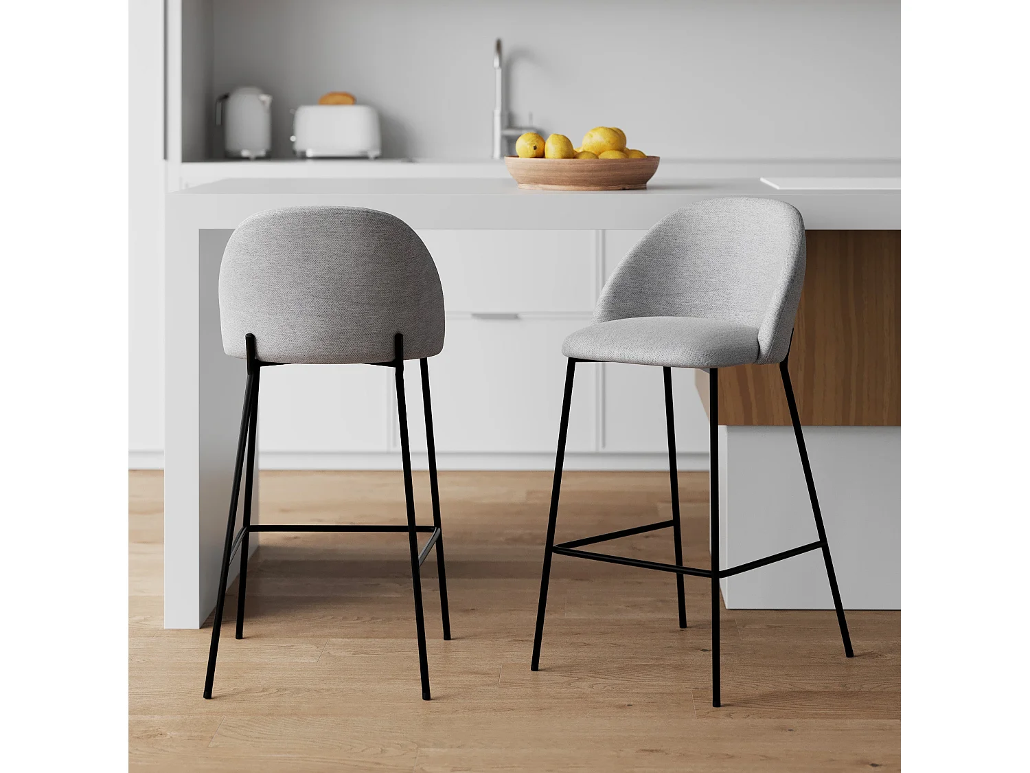 Set de 2 sillas para isla de cocina en tela jaspeada gris claro 66 cm - Karl