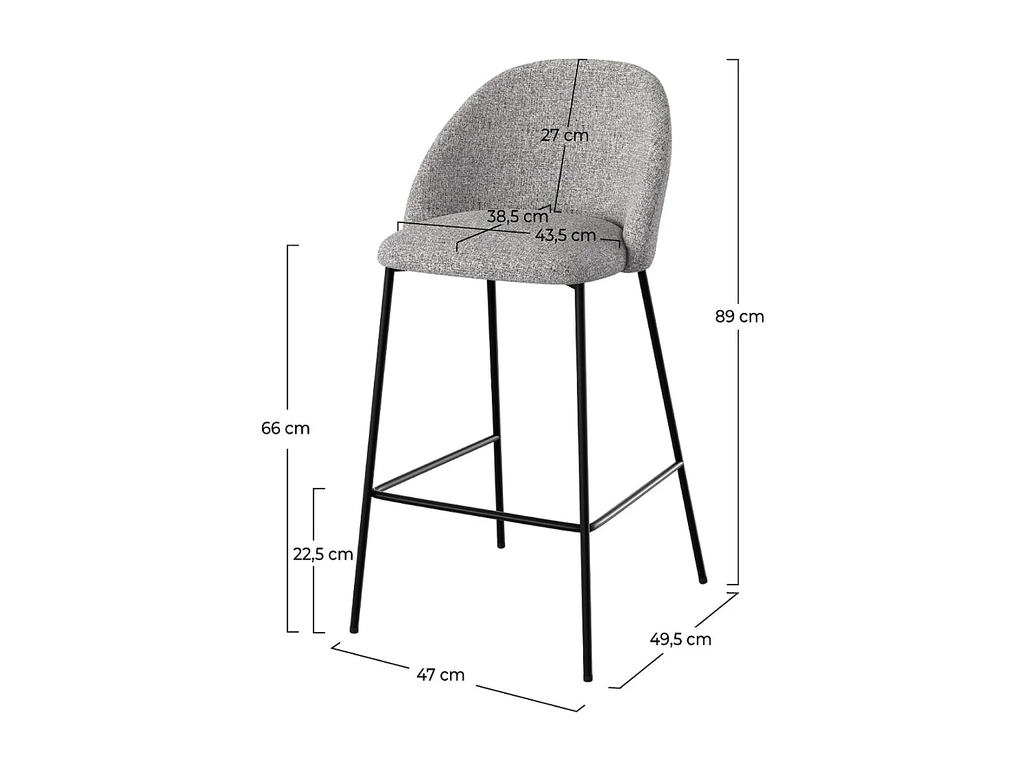 Set de 2 sillas para isla de cocina en tela jaspeada gris claro 66 cm - Karl