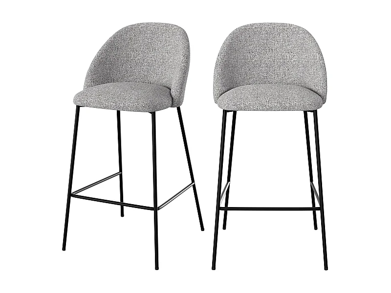 Lot de 2 chaises pour îlot central 66 cm en tissu chiné gris clair - Karl