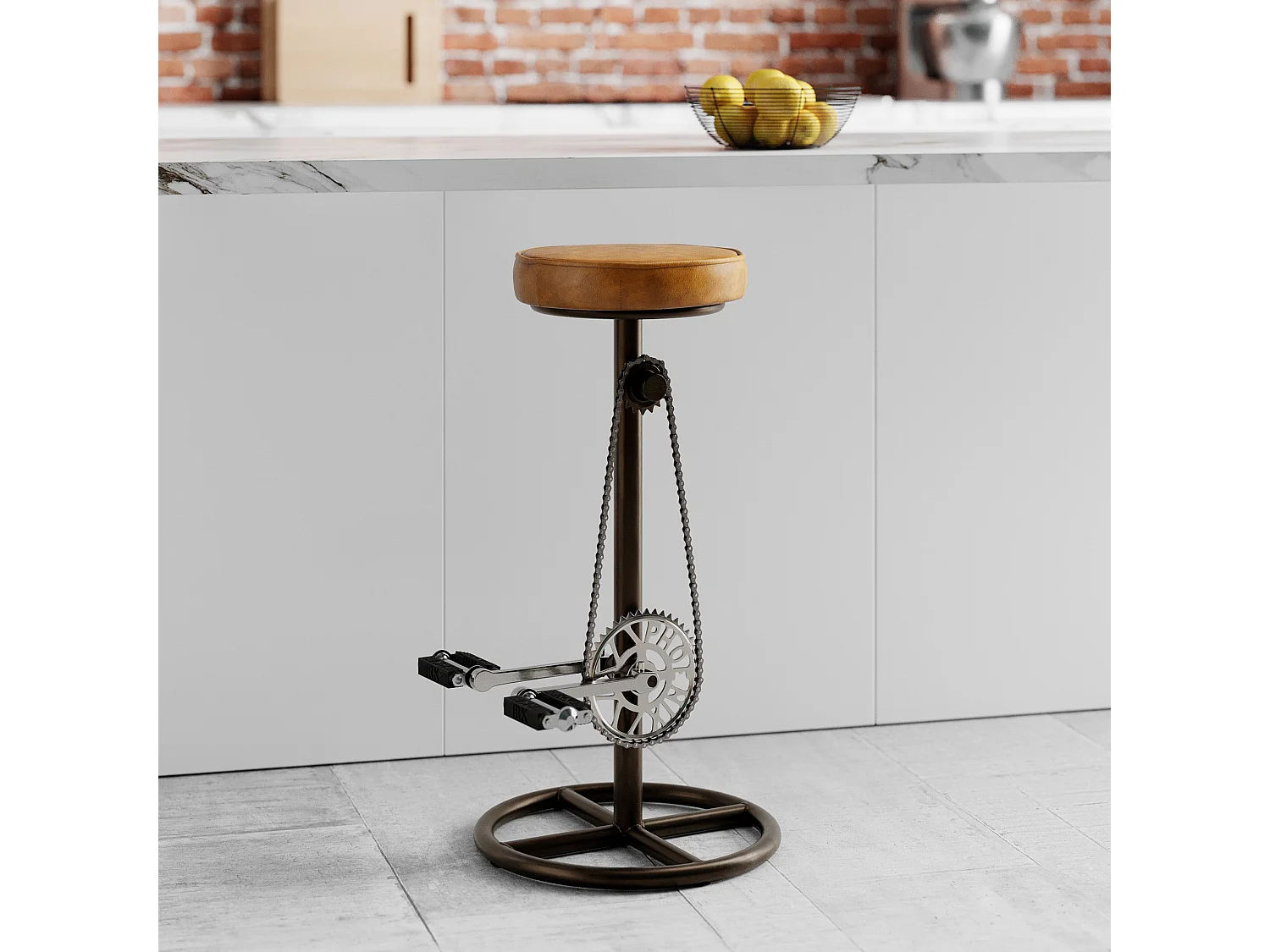 Taburete de bar de 73 cm en cuero marrón - Gaya