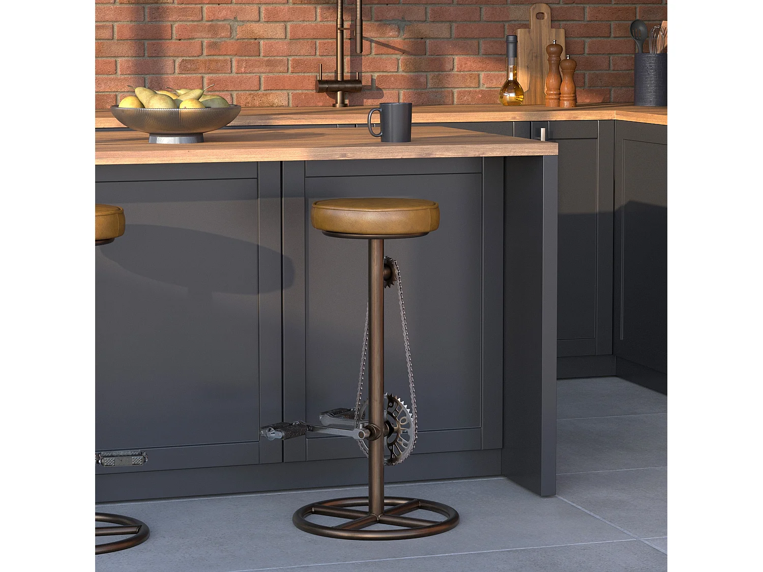 Taburete de bar de 73 cm en cuero marrón - Gaya