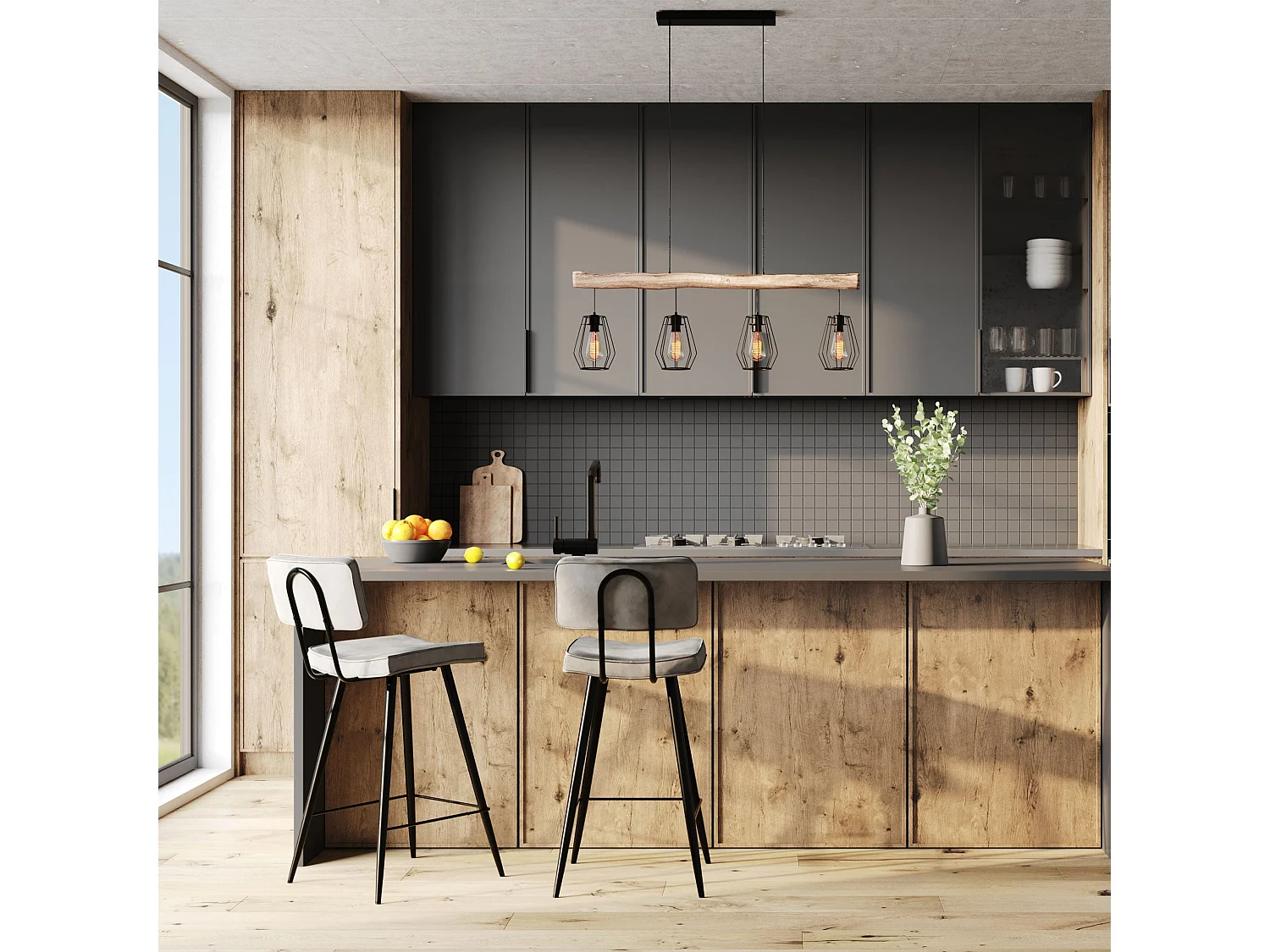 Set de 2 taburetes para isla de cocina de cuero sintético gris 66 cm - Texas