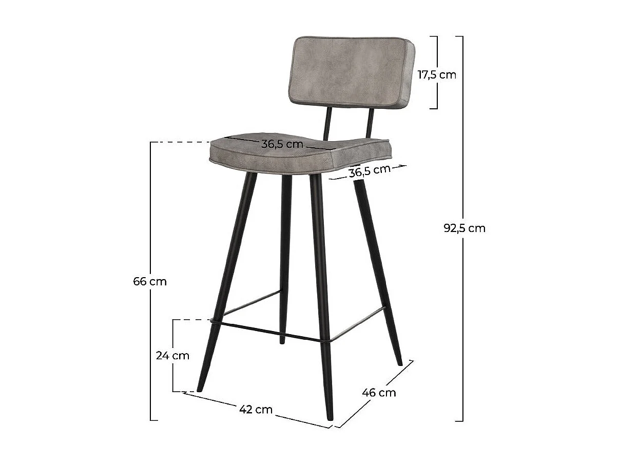 Set de 2 taburetes para isla de cocina de cuero sintético gris 66 cm - Texas