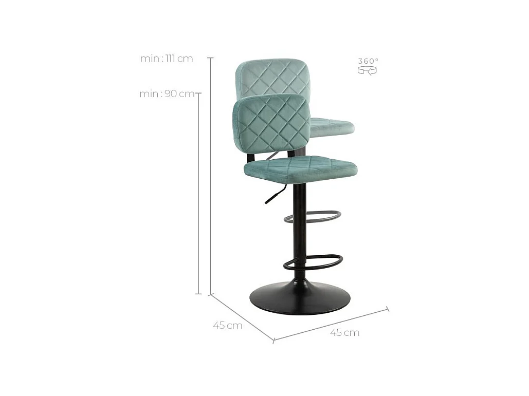 Lot de 2 chaises de bar réglables 60/81 cm en velours vert d'eau - Viktor
