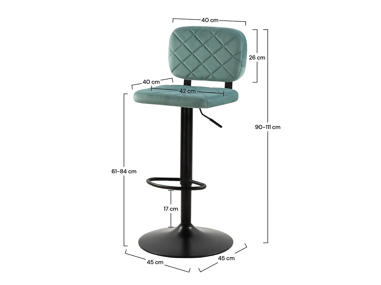 Lot de 2 chaises de bar réglables 60/81 cm en velours vert d'eau - Viktor