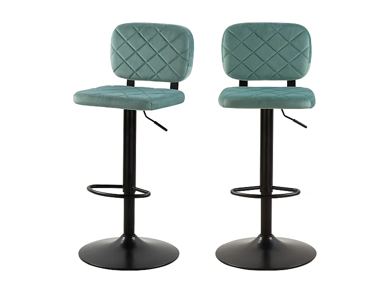 Lot de 2 chaises de bar réglables 60/81 cm en velours vert d'eau - Viktor