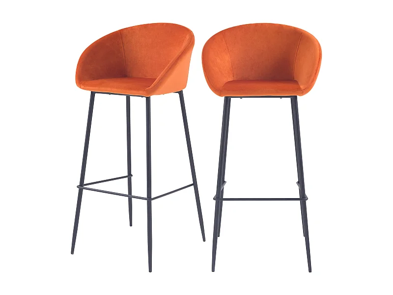 Set di 2 sedie da bar in velluto arancione 75 cm - Marquise