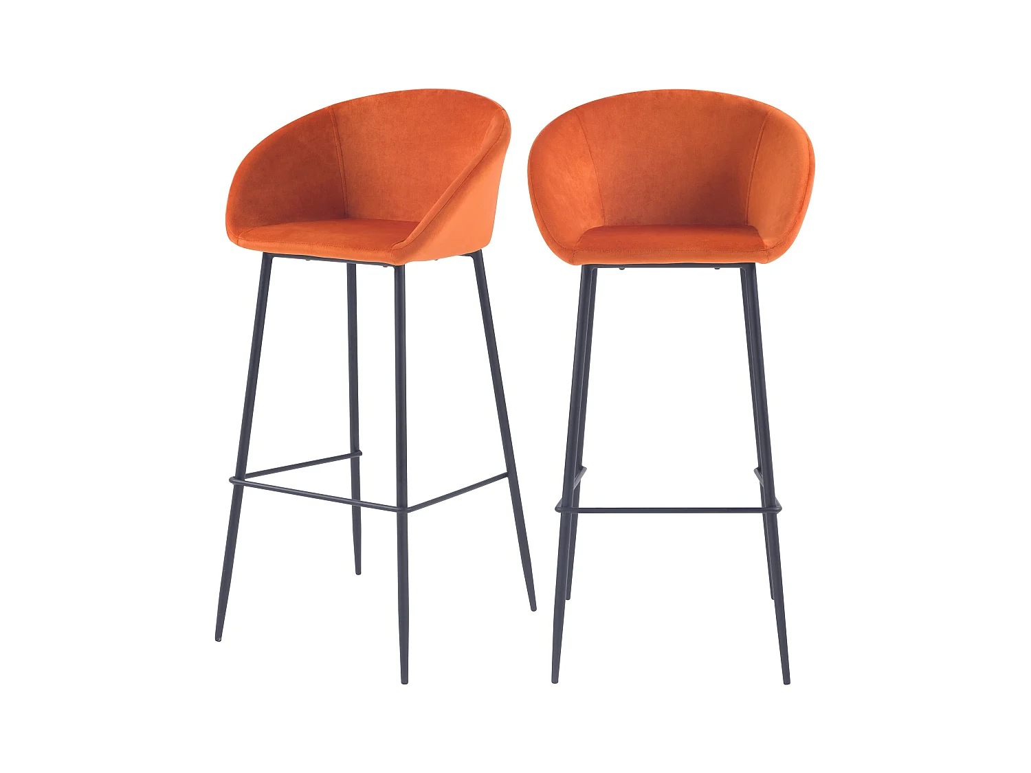 Lot de 2 chaises de bar 75 cm en velours orange - Marquise