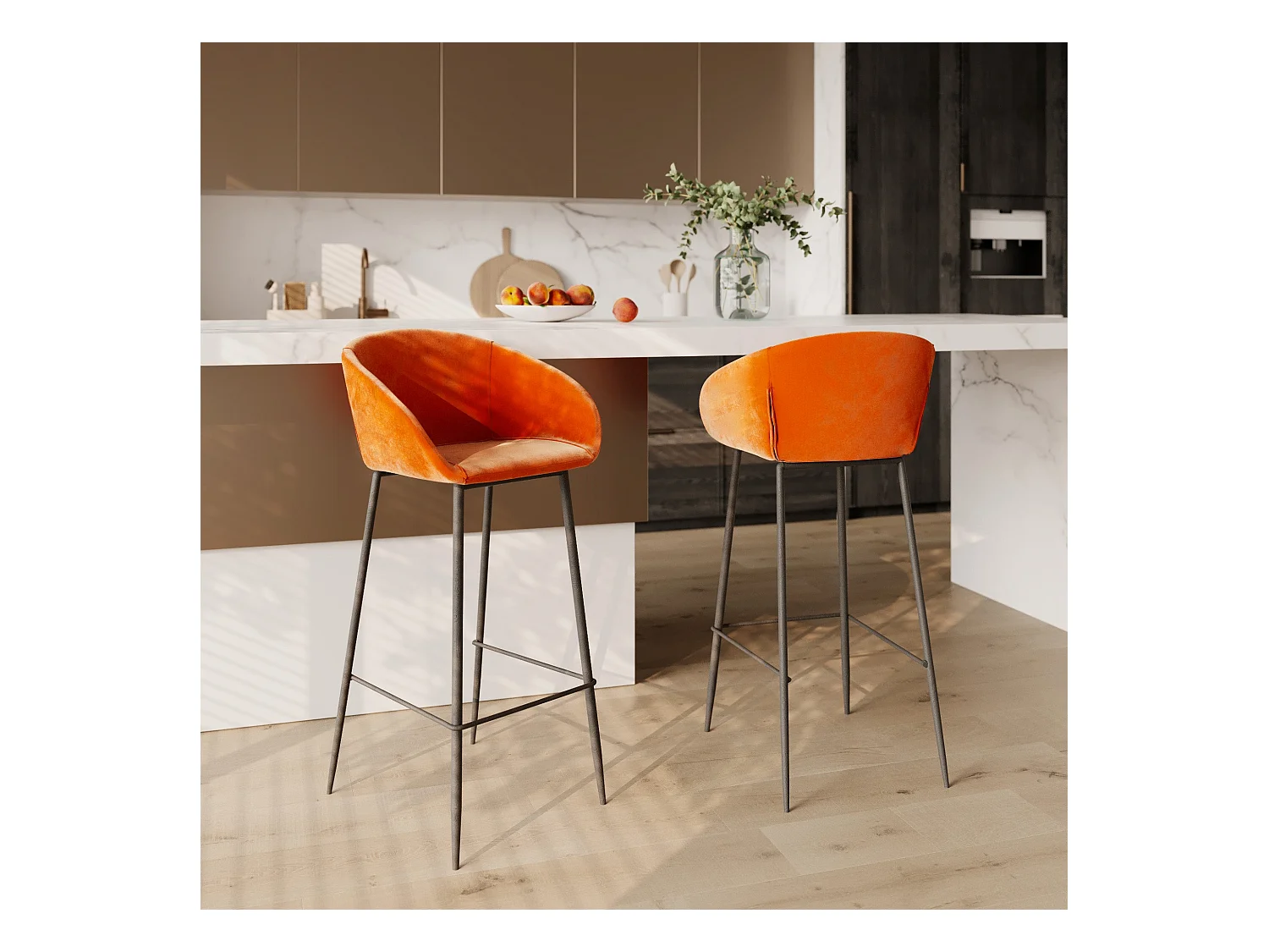 Lot de 2 chaises de bar 75 cm en velours orange - Marquise