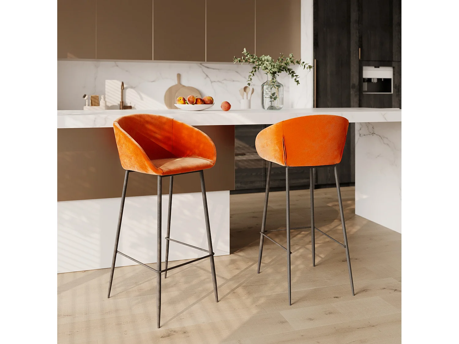 Set de 2 sillas de bar de terciopelo naranja 75 cm - Marquise