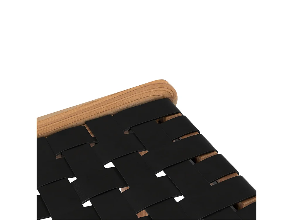 Tabouret pour îlot central 68 cm en teck et cuir tressé noir - Kuna