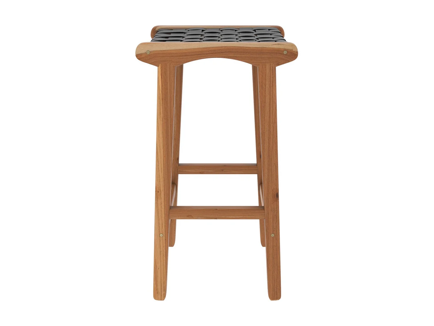 Tabouret pour îlot central 68 cm en teck et cuir tressé noir - Kuna