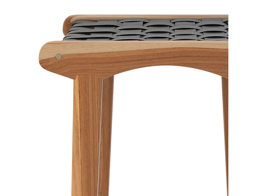 Tabouret pour îlot central 68 cm en teck et cuir tressé noir - Kuna