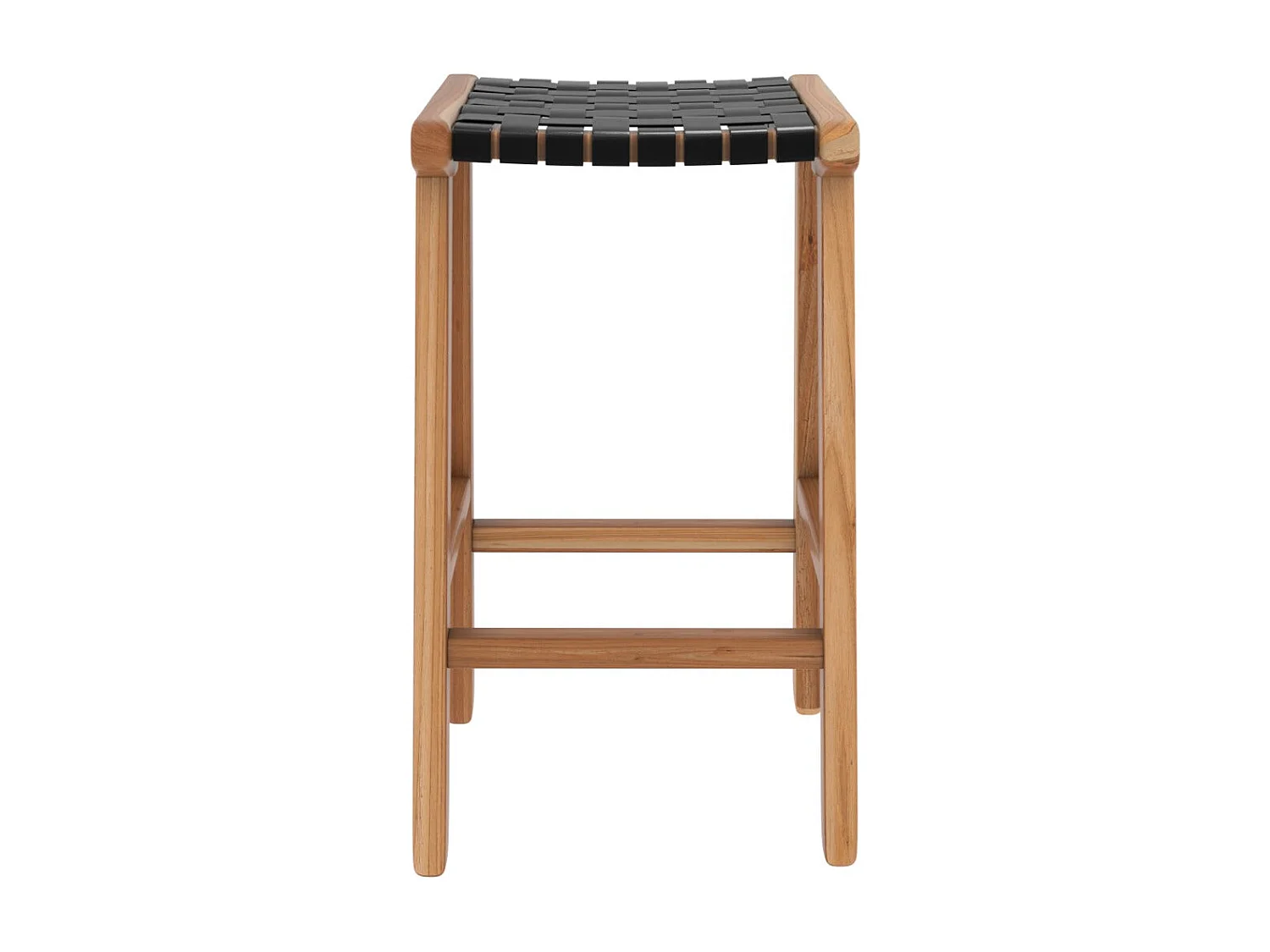 Tabouret pour îlot central 68 cm en teck et cuir tressé noir - Kuna