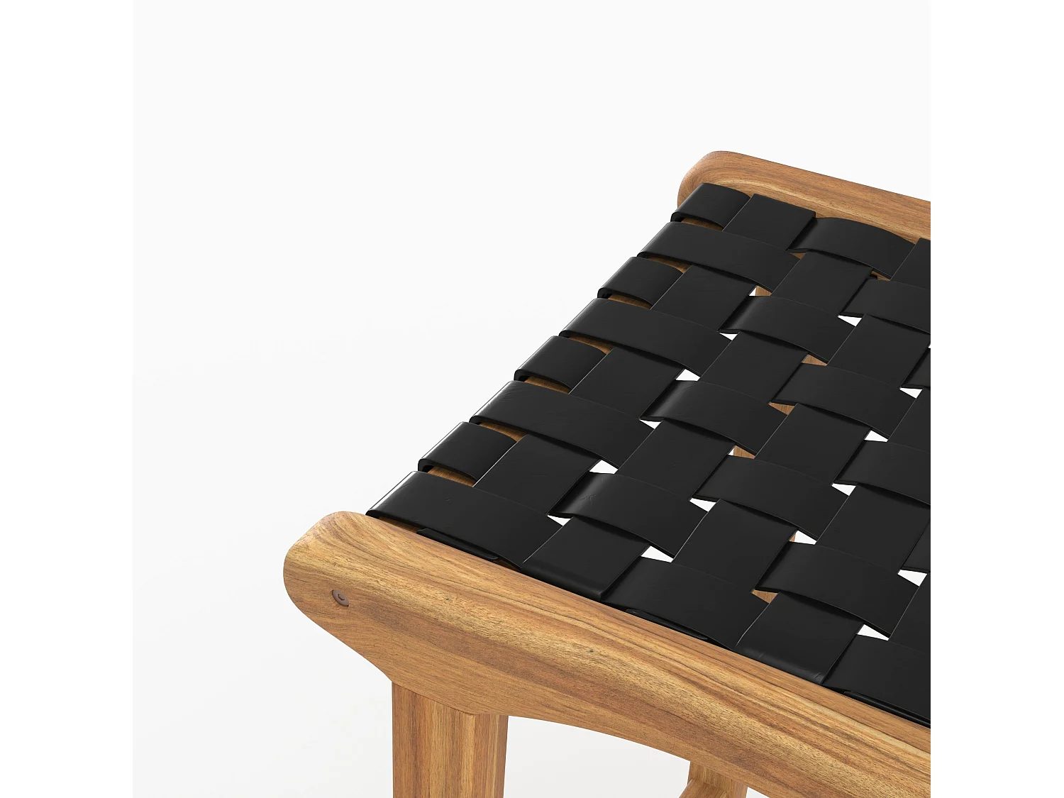 Taburetes para isla de cocina de teca y cuero negro tejido 66 cm - Kuna