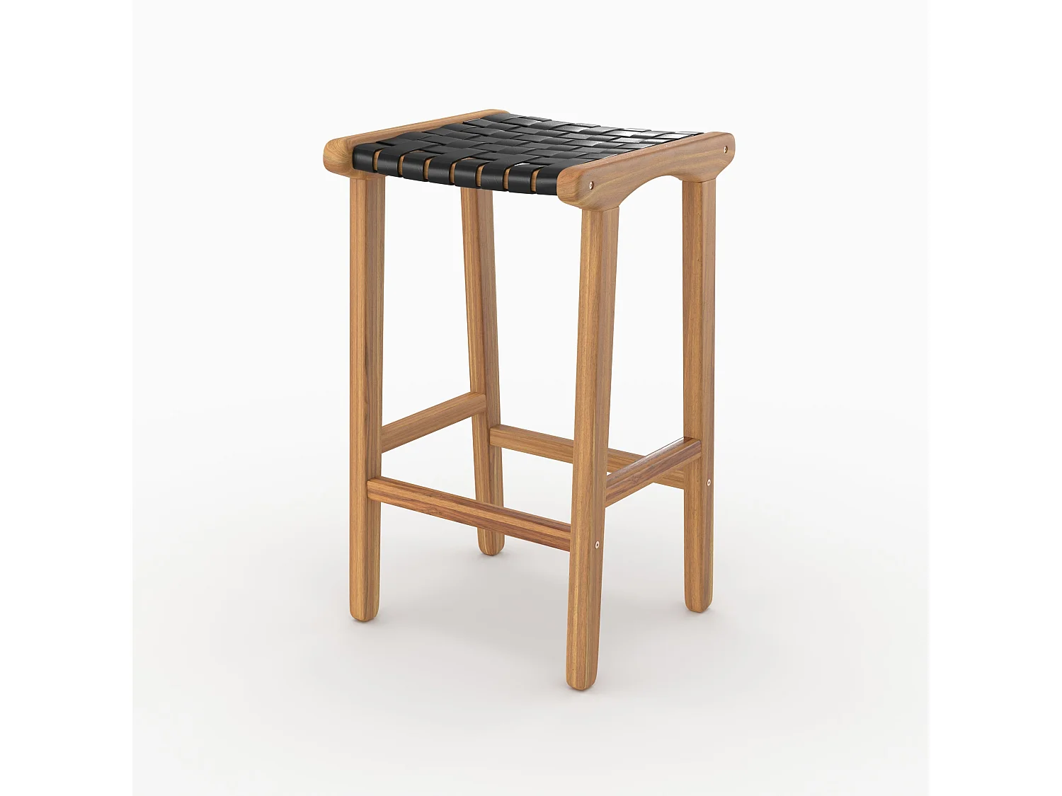 Taburetes para isla de cocina de teca y cuero negro tejido 66 cm - Kuna