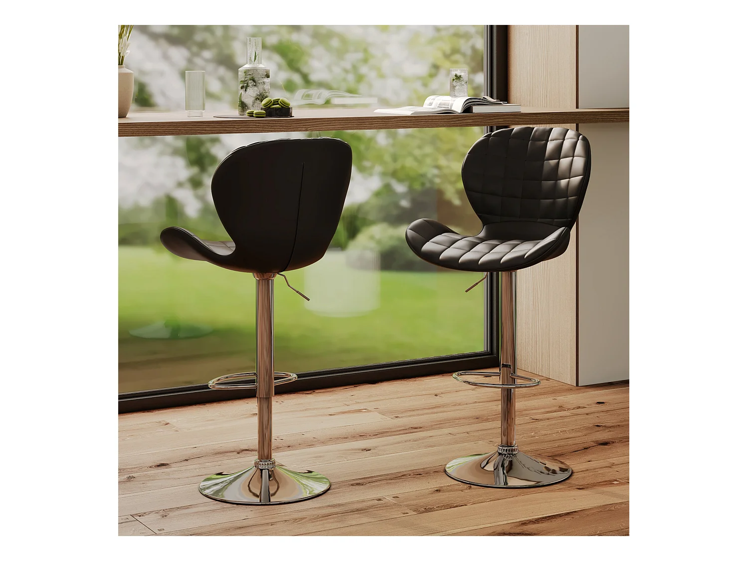 Lot de 2 chaises de bar réglables 53/74 cm en cuir synthétique noir - Mazzia