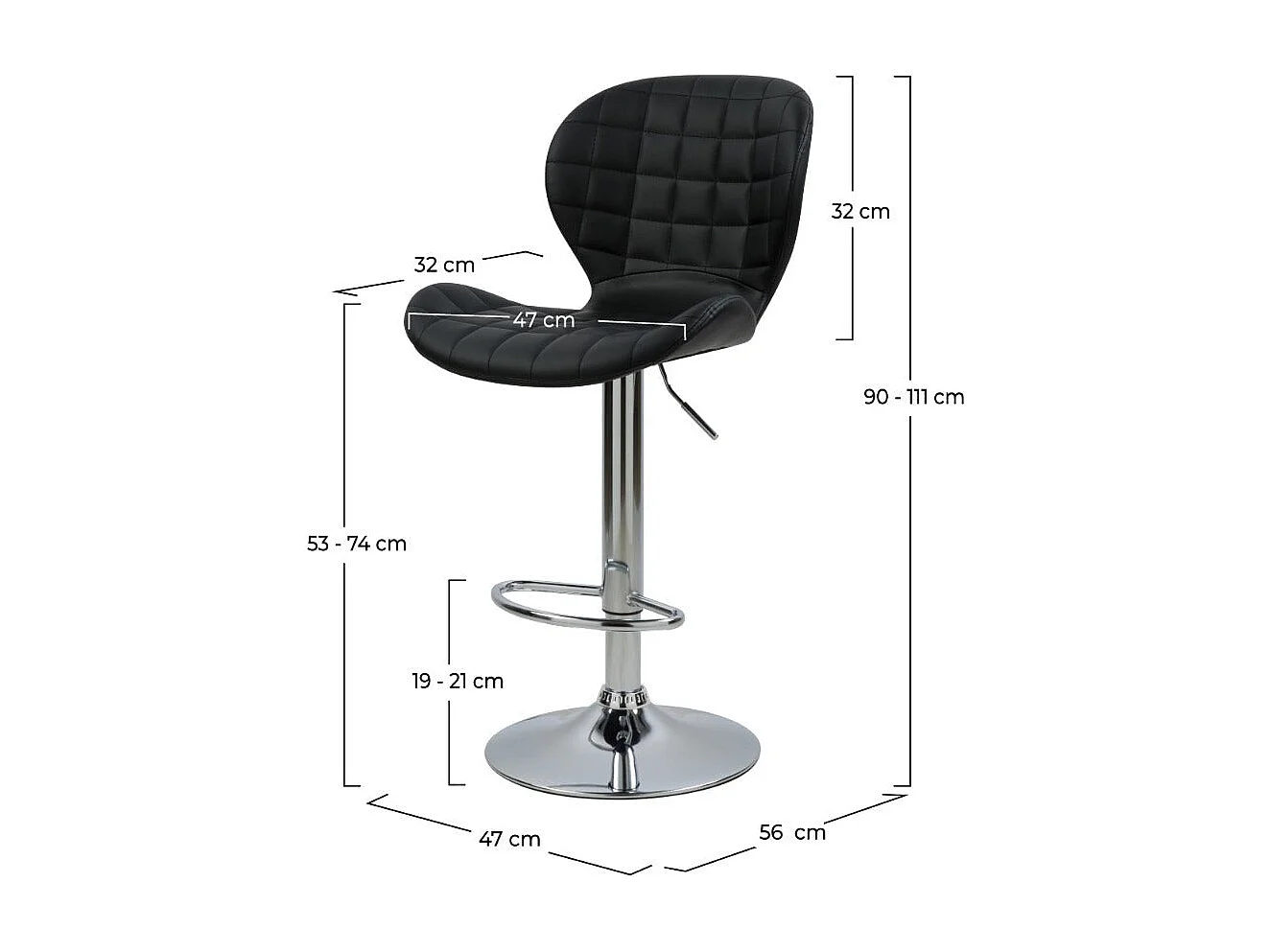 Set di 2 sedie da bar regolabili 53/74 cm in pelle sintetica nera - Mazzia