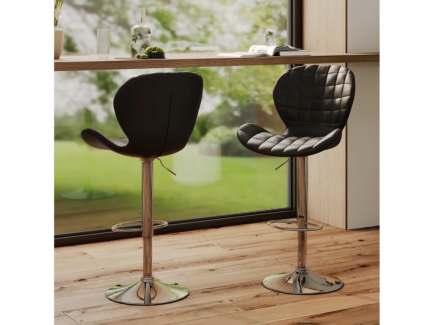 Set di 2 sedie da bar regolabili 53/74 cm in ecopelle nera - Mazzia