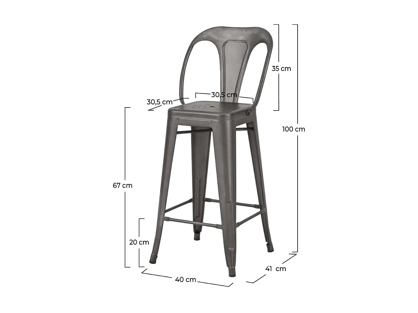 Set de 2 taburetes para isla de cocina en metal gris acero 67 cm - Indus