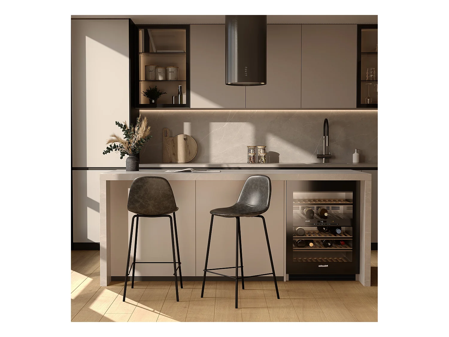 Lot de 2 chaises pour îlot central 65 cm en cuir synthétique gris - Henrik