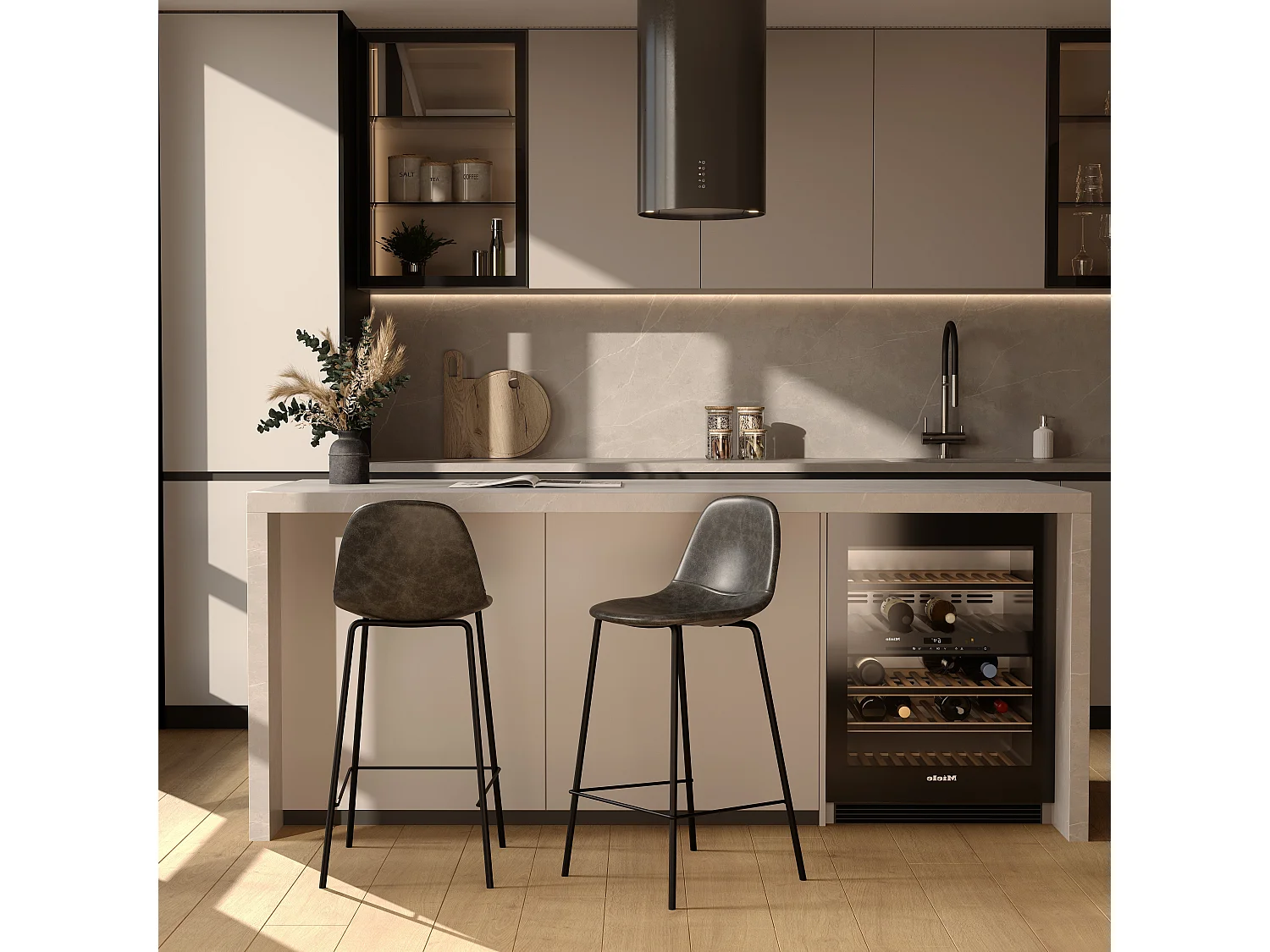 Lot de 2 chaises pour îlot central 65 cm en cuir synthétique gris - Henrik