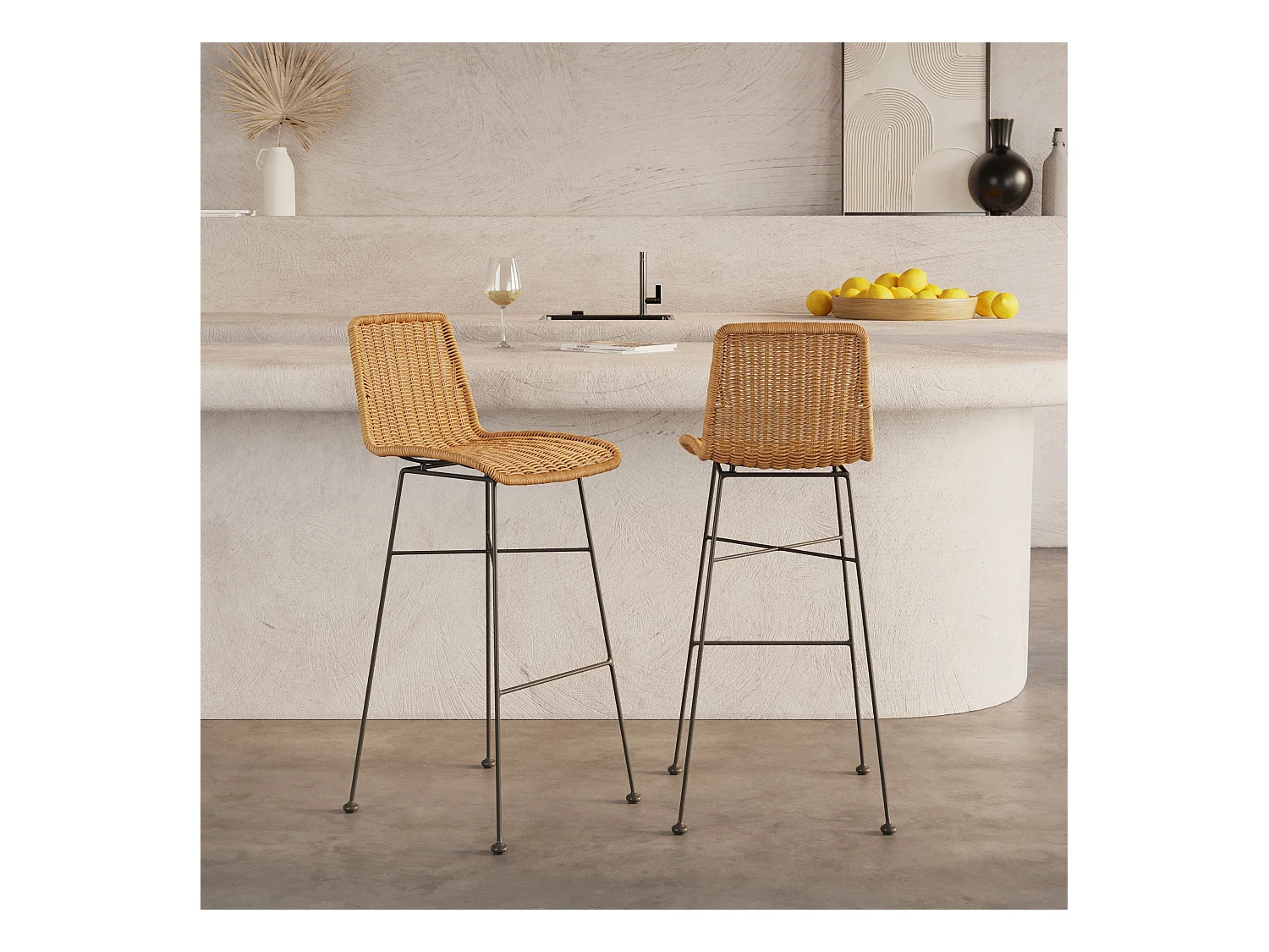 Set di 2 sedie per isola centrale in resina intrecciata marrone 63 cm - Mandya