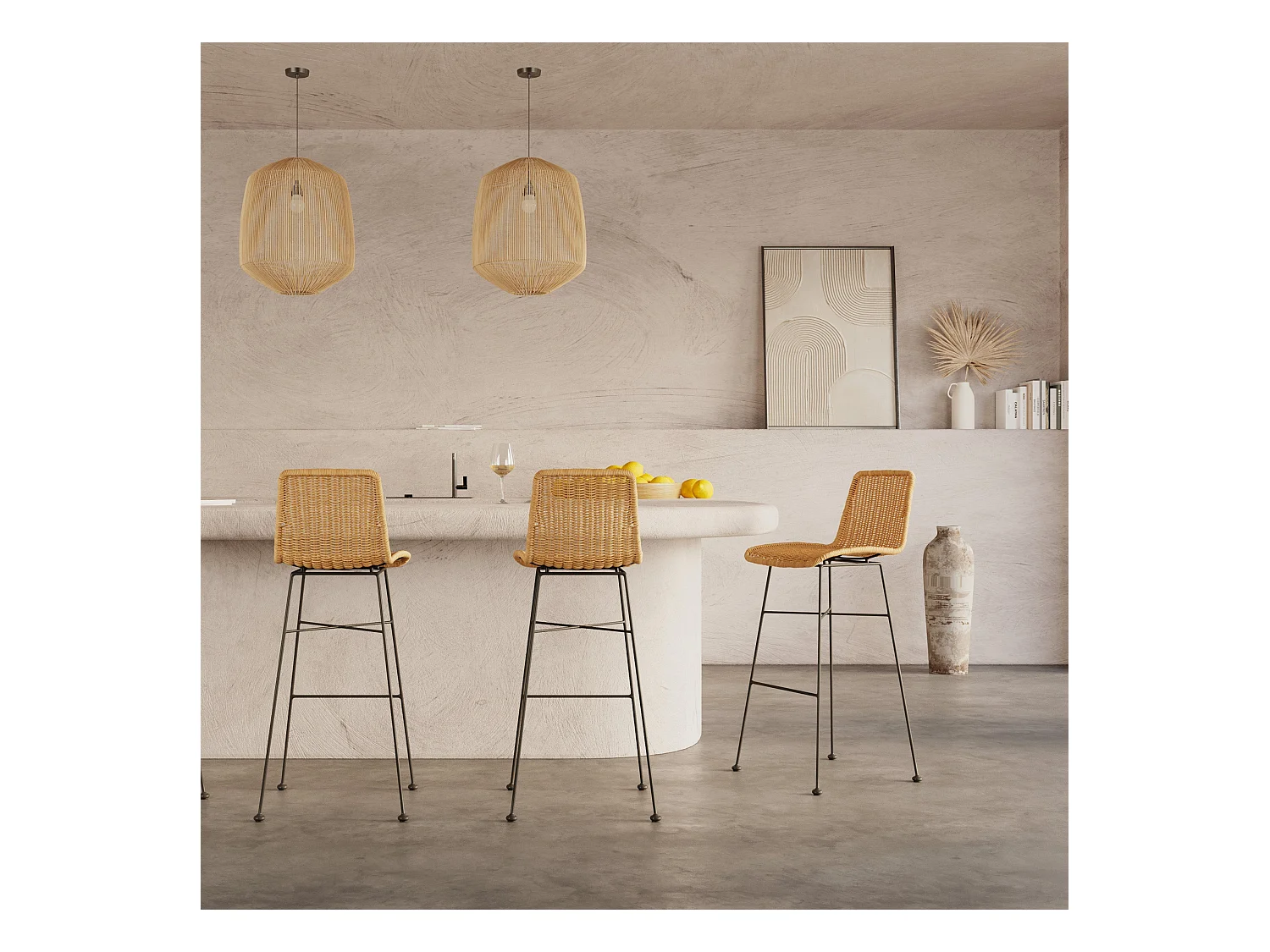 Set di 2 sedie per isola centrale in resina intrecciata marrone 63 cm - Mandya