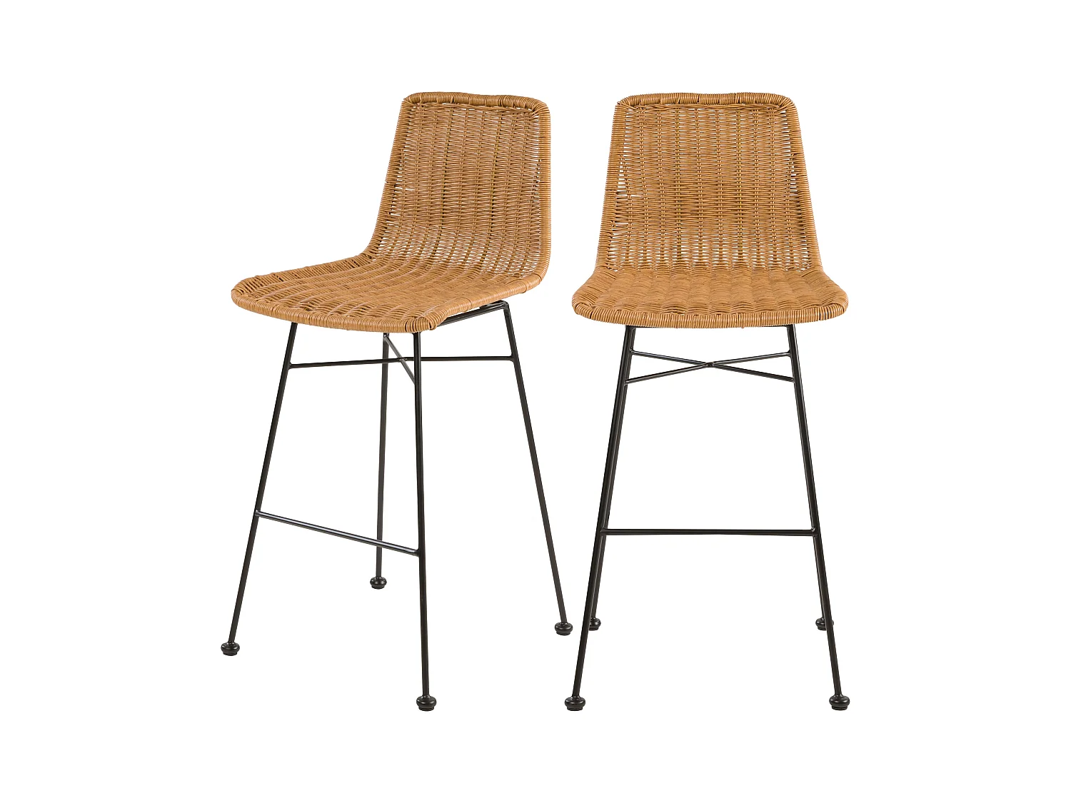 Lot de 2 chaises de bar mi-hauteur 63 cm en résine tressée marron - Mandya