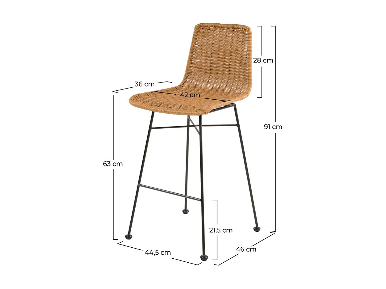 Lot de 2 chaises de bar mi-hauteur 63 cm en résine tressée marron - Mandya