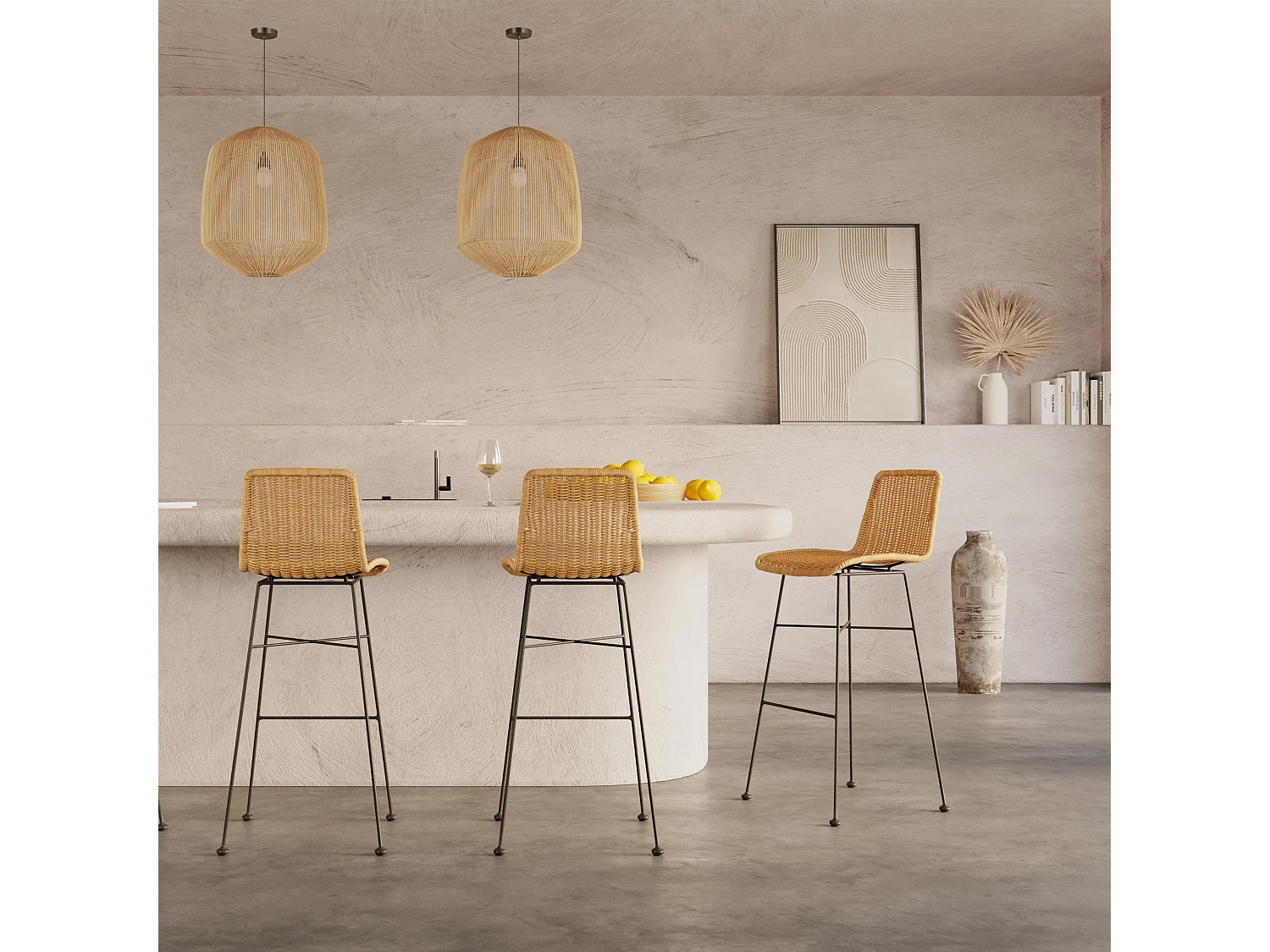 Lot de 2 chaises de bar mi-hauteur 63 cm en résine tressée marron - Mandya