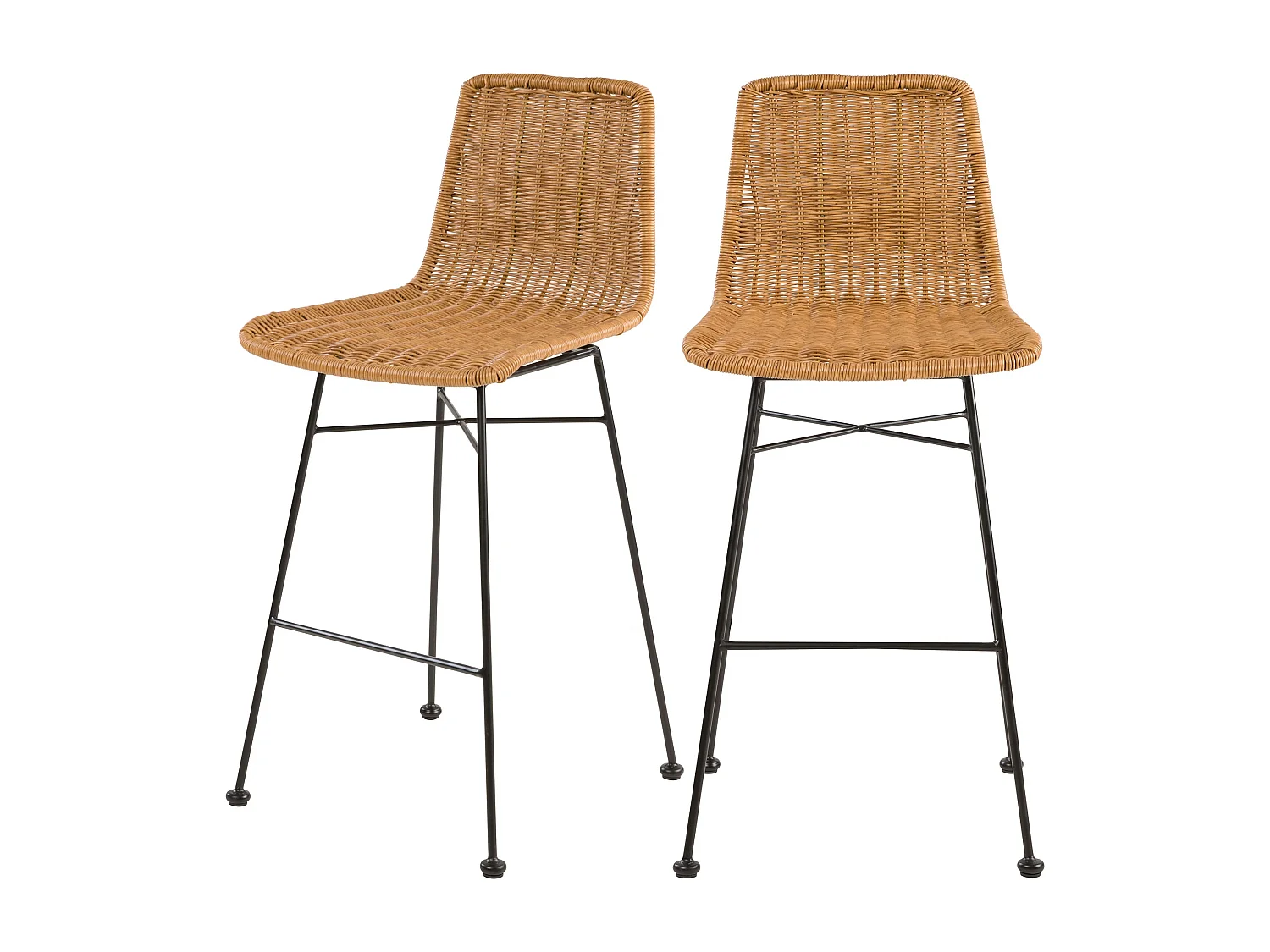 Lot de 2 chaises de bar mi-hauteur 63 cm en résine tressée marron - Mandya