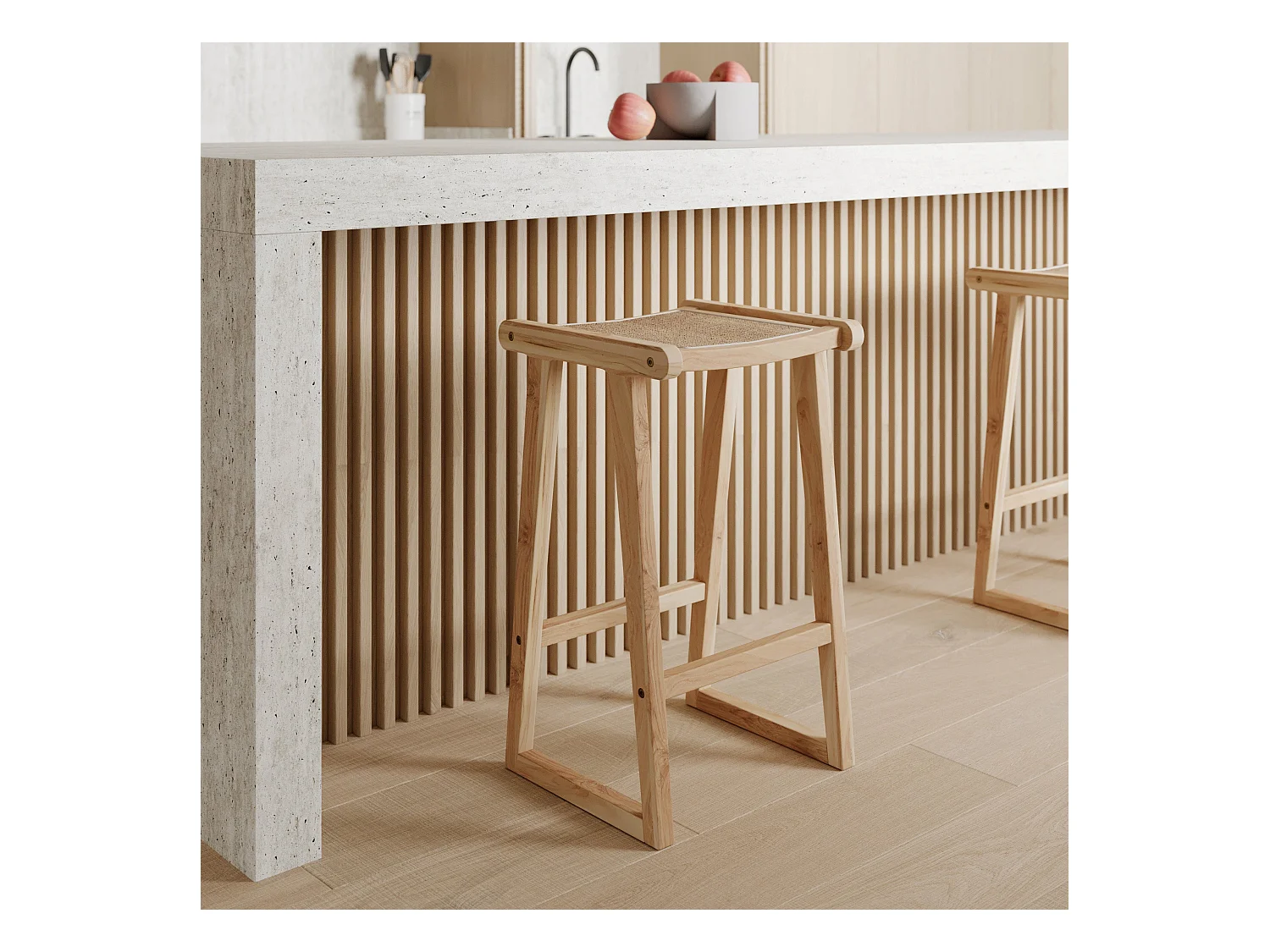 Taburetes para isla de cocina de teca y ratán natural 66 cm - Haida