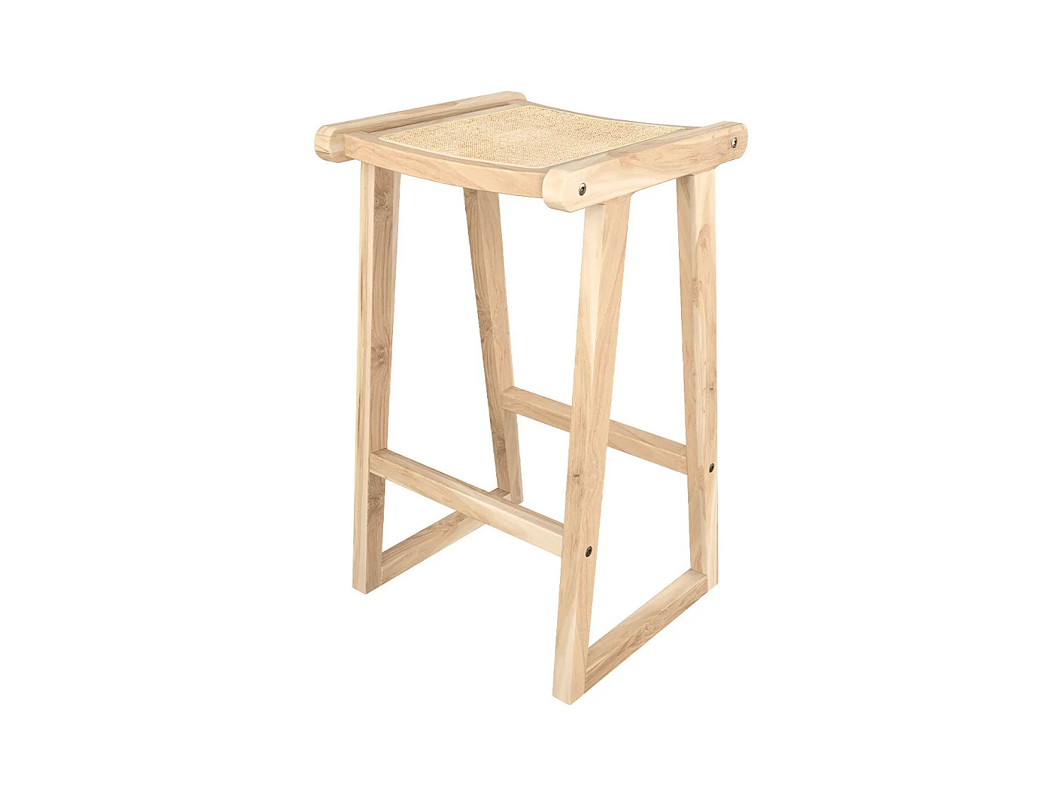 Tabouret pour îlot central 66 cm en teck et rotin naturel - Haida