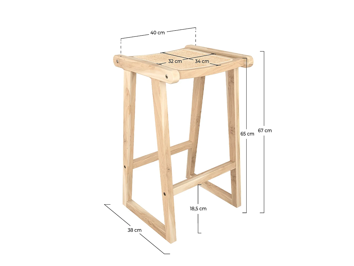 Tabouret pour îlot central 66 cm en teck et rotin naturel - Haida