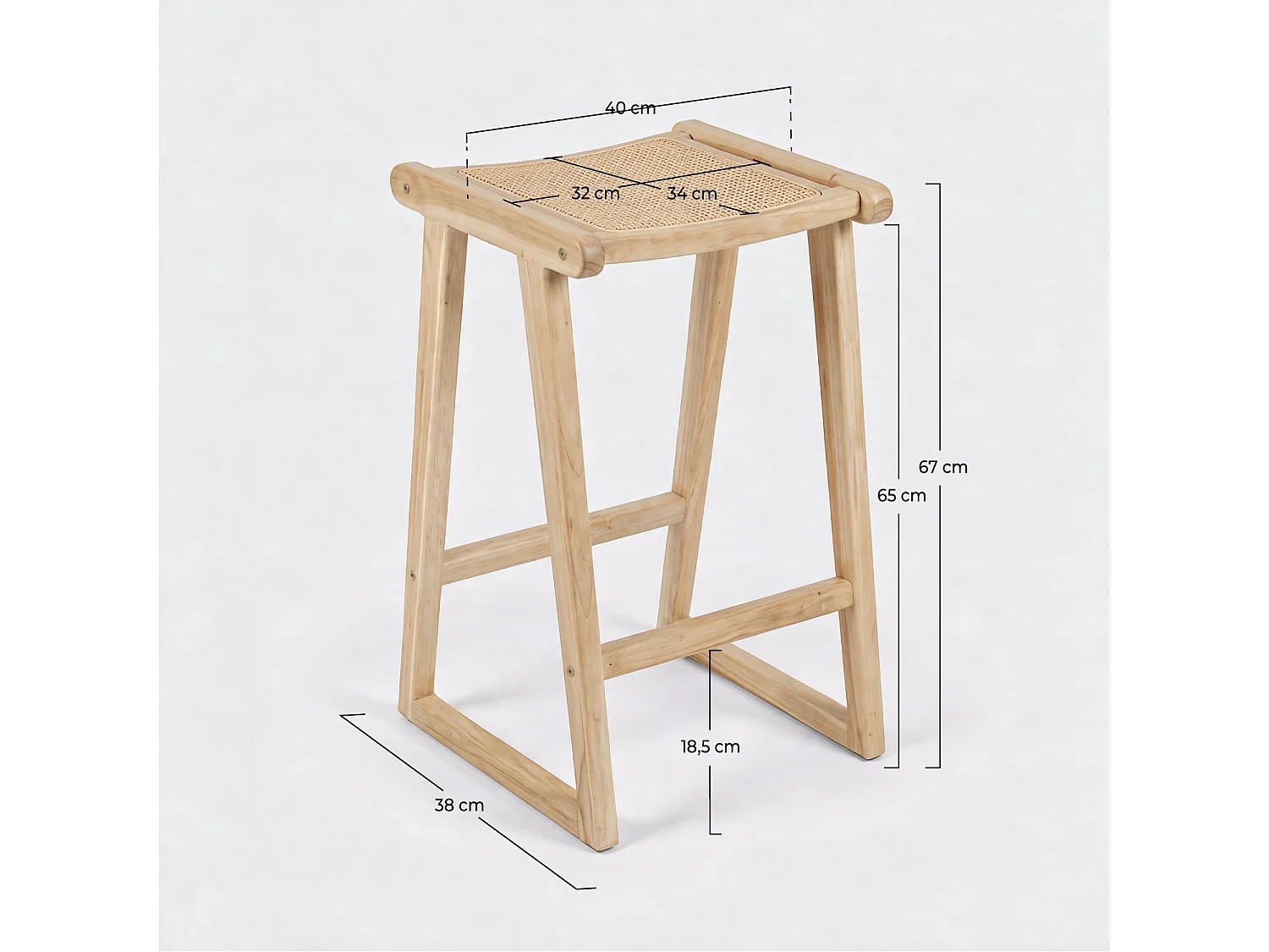Sgabello per isola centrale 66 cm in teak e rattan naturale - Haida