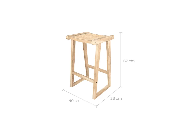 Tabouret pour îlot central 66 cm en teck et rotin naturel - Haida
