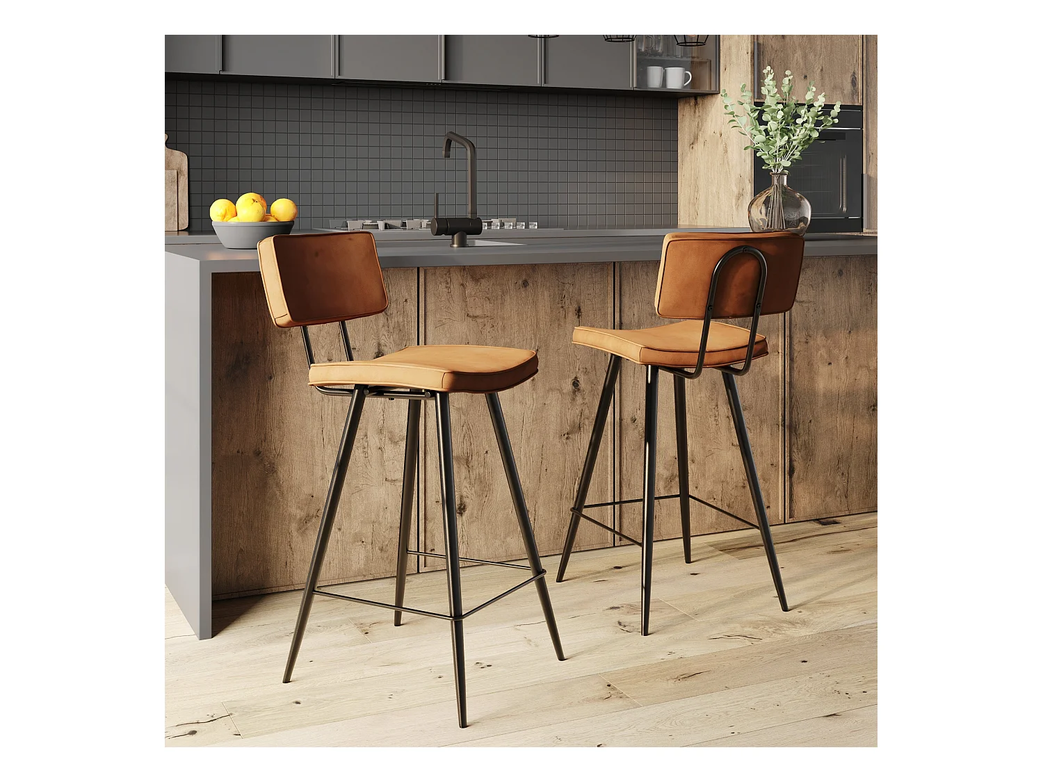 Set di 2 sedie per isola centrale in pelle sintetica cammello 66 cm - Texas