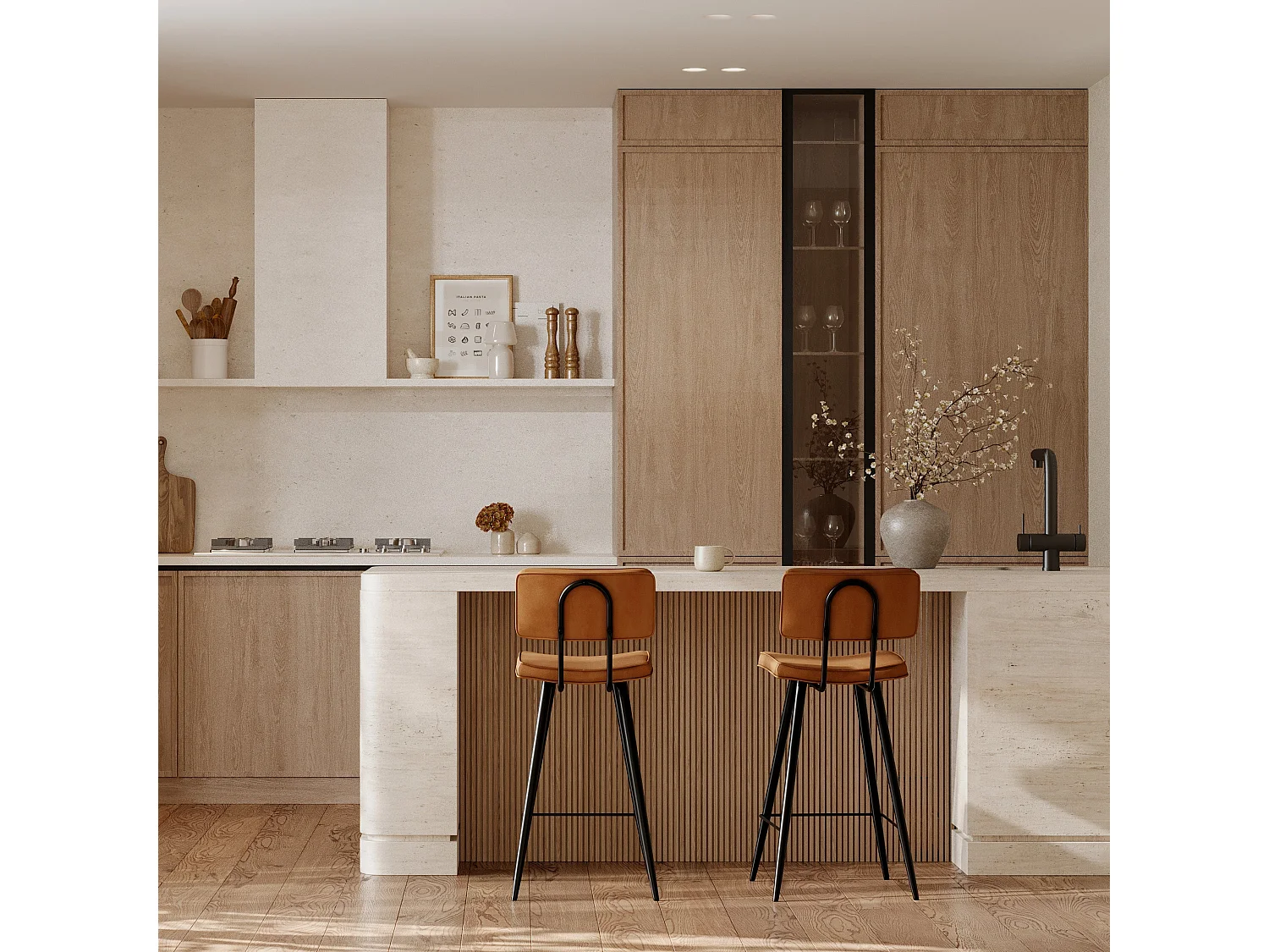 Set de 2 taburetes para isla de cocina de sintético camello 66 cm - Texas