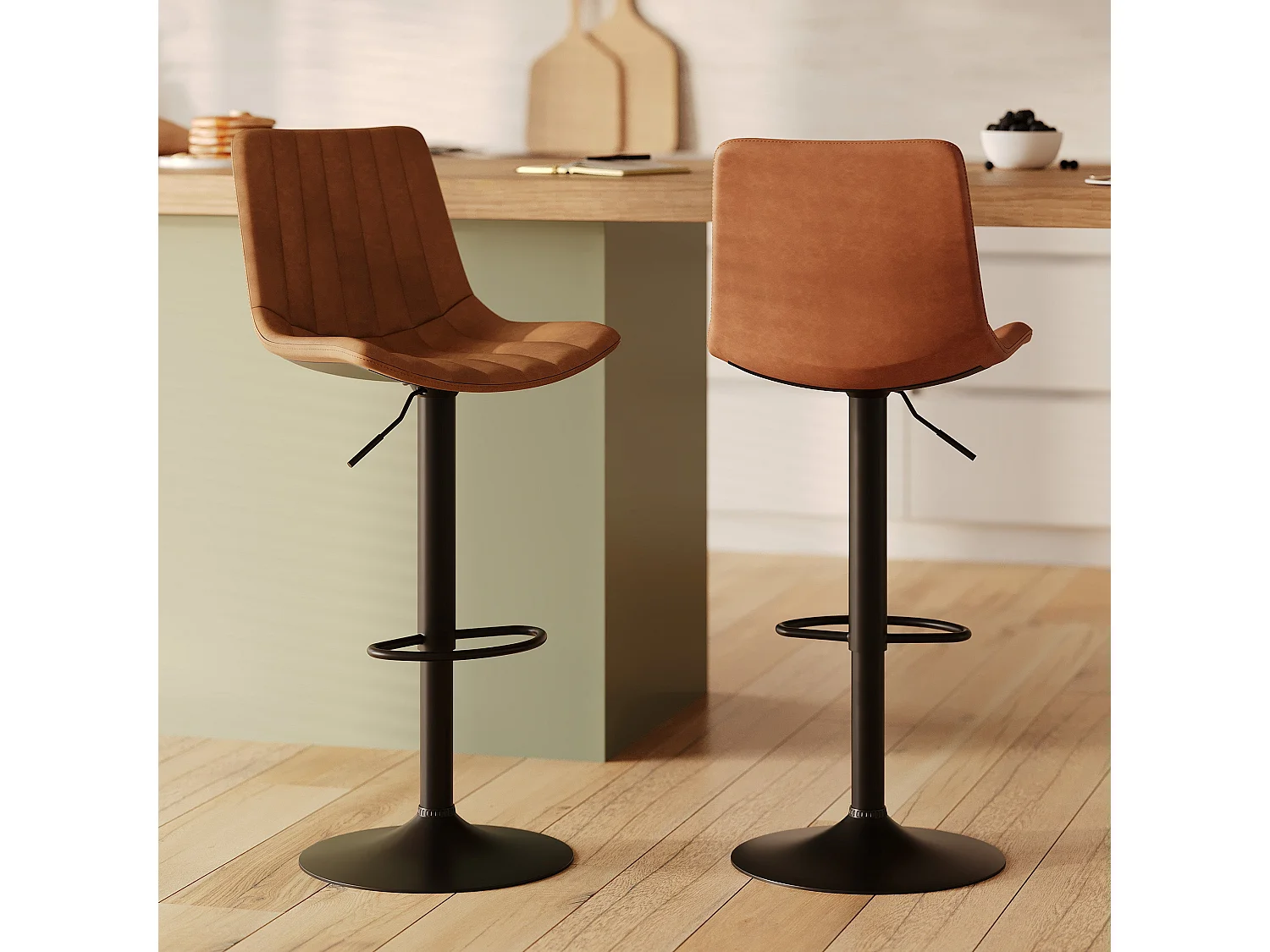 Set di 2 sgabelli da bar regolabili 62,5/83 cm cammello in ecopelle - Killi