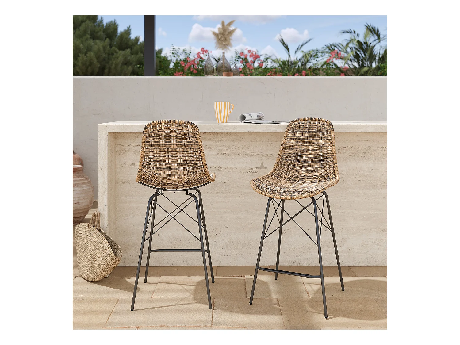 Set de 2 taburetes para isla de cocina tejida marrón 63 cm - Tiptur