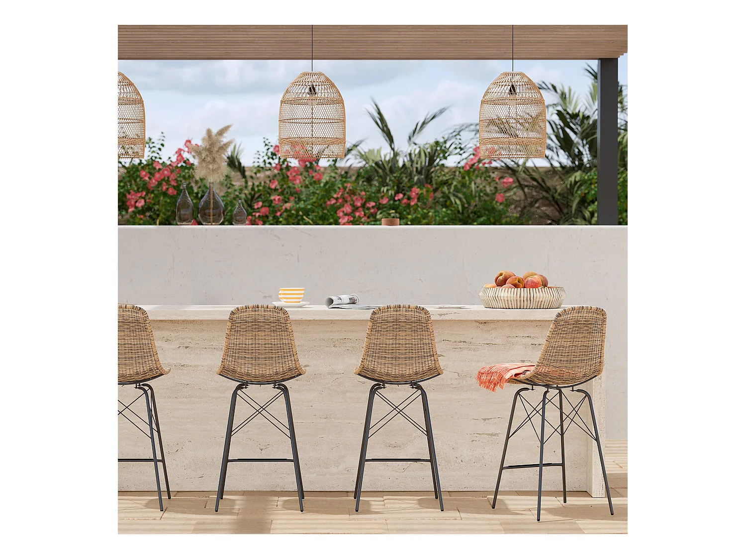 Set de 2 taburetes para isla de cocina tejida marrón 63 cm - Tiptur