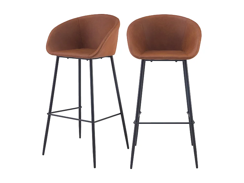 Set de 2 sillas de bar 75 cm de cuero sintético marrón - Kalba