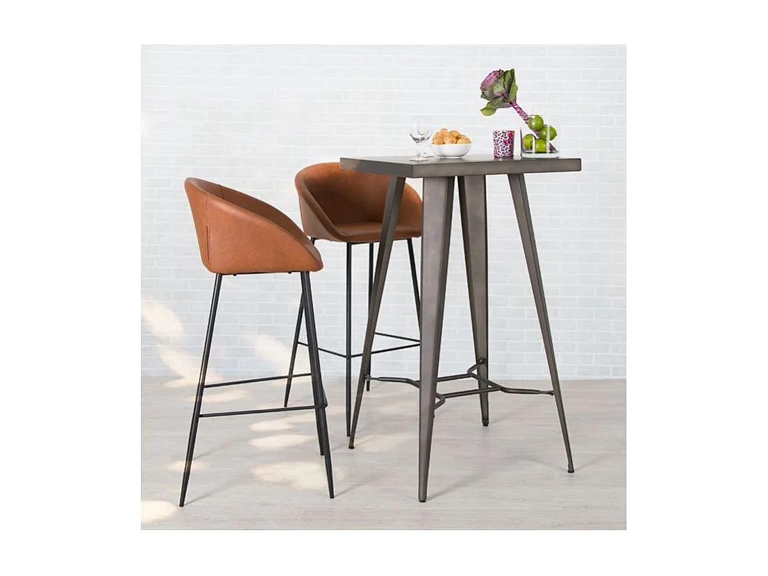 Set de 2 sillas de bar 75 cm de cuero sintético marrón - Kalba